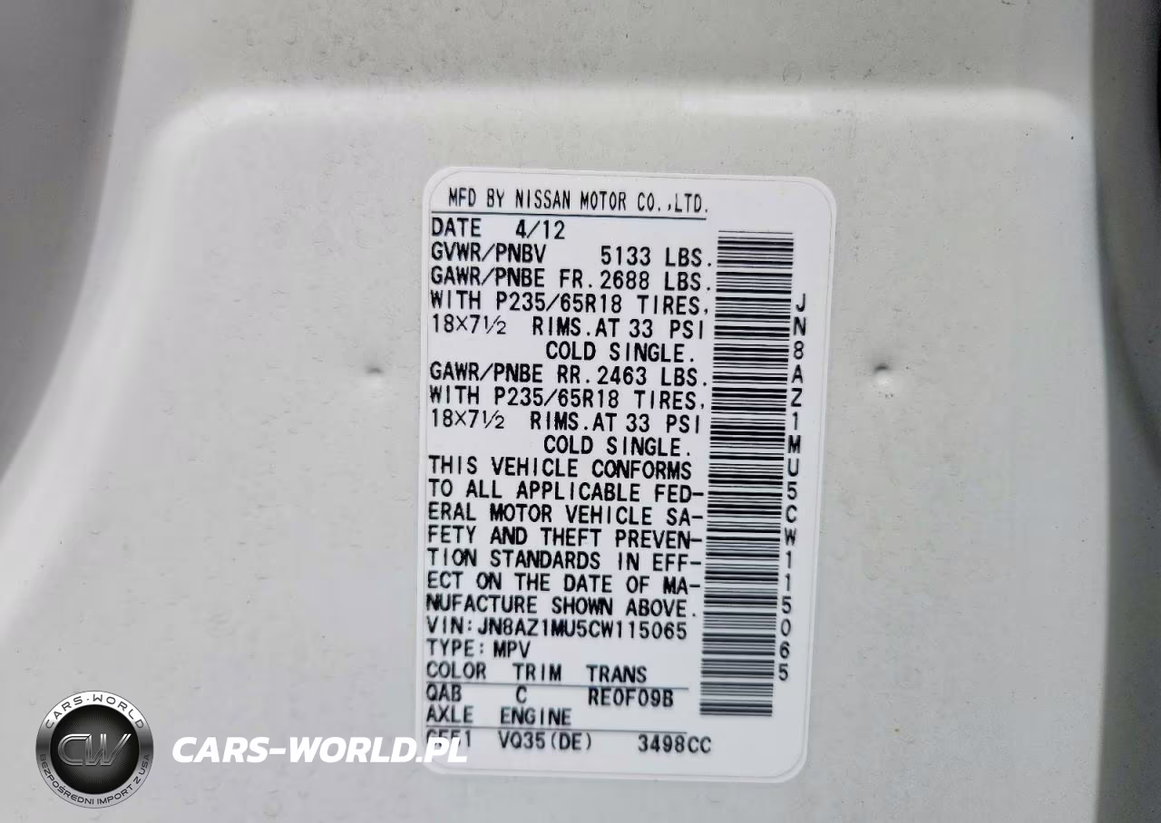 2012 Nissan Murano S VIN:JN8AZ1MU5CW115065 - 12