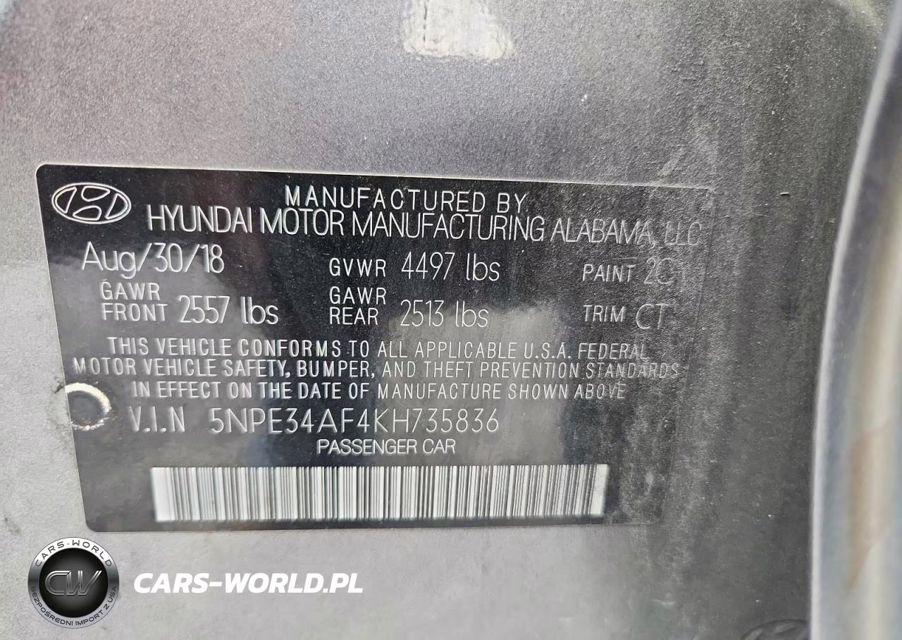 2019 Hyundai Sonata Sel VIN:5NPE34AF4KH735836 - 12