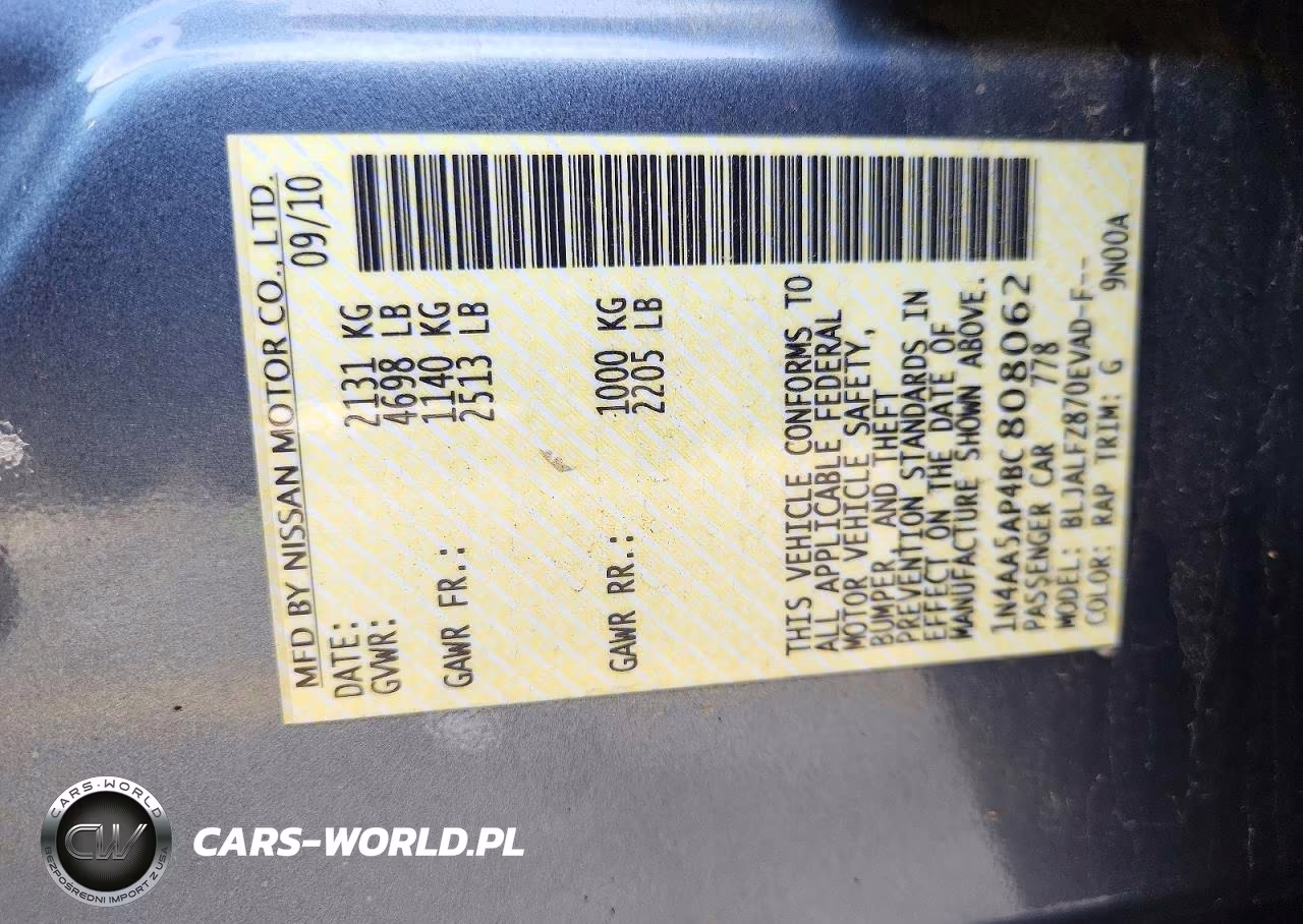 2011 Nissan Maxima 3.5 S VIN:1N4AA5AP4BC808062 - 12