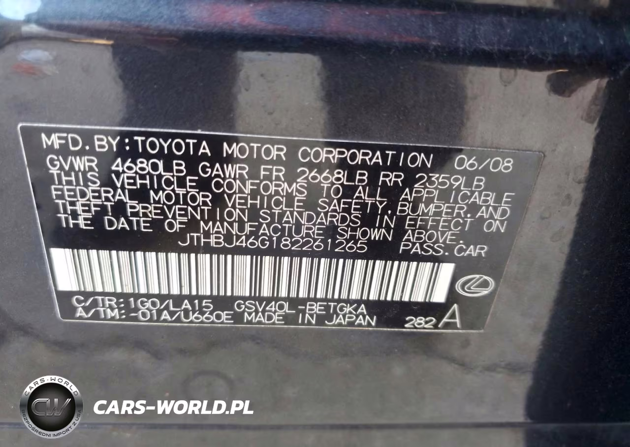 2008 Lexus Es 350 VIN:JTHBJ46G182261265 - 12
