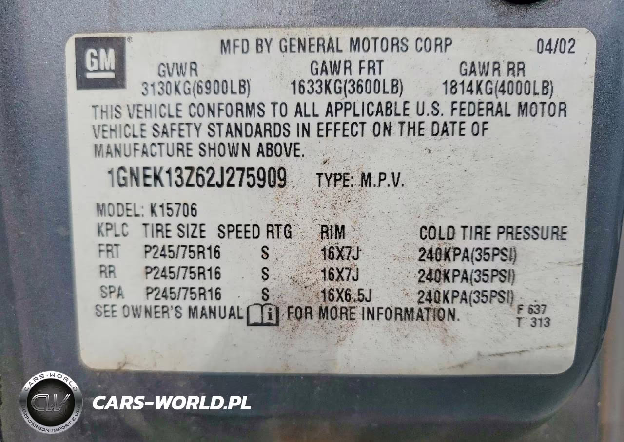 2002 Chevrolet Tahoe K1500 VIN:1GNEK13Z62J275909 - 13