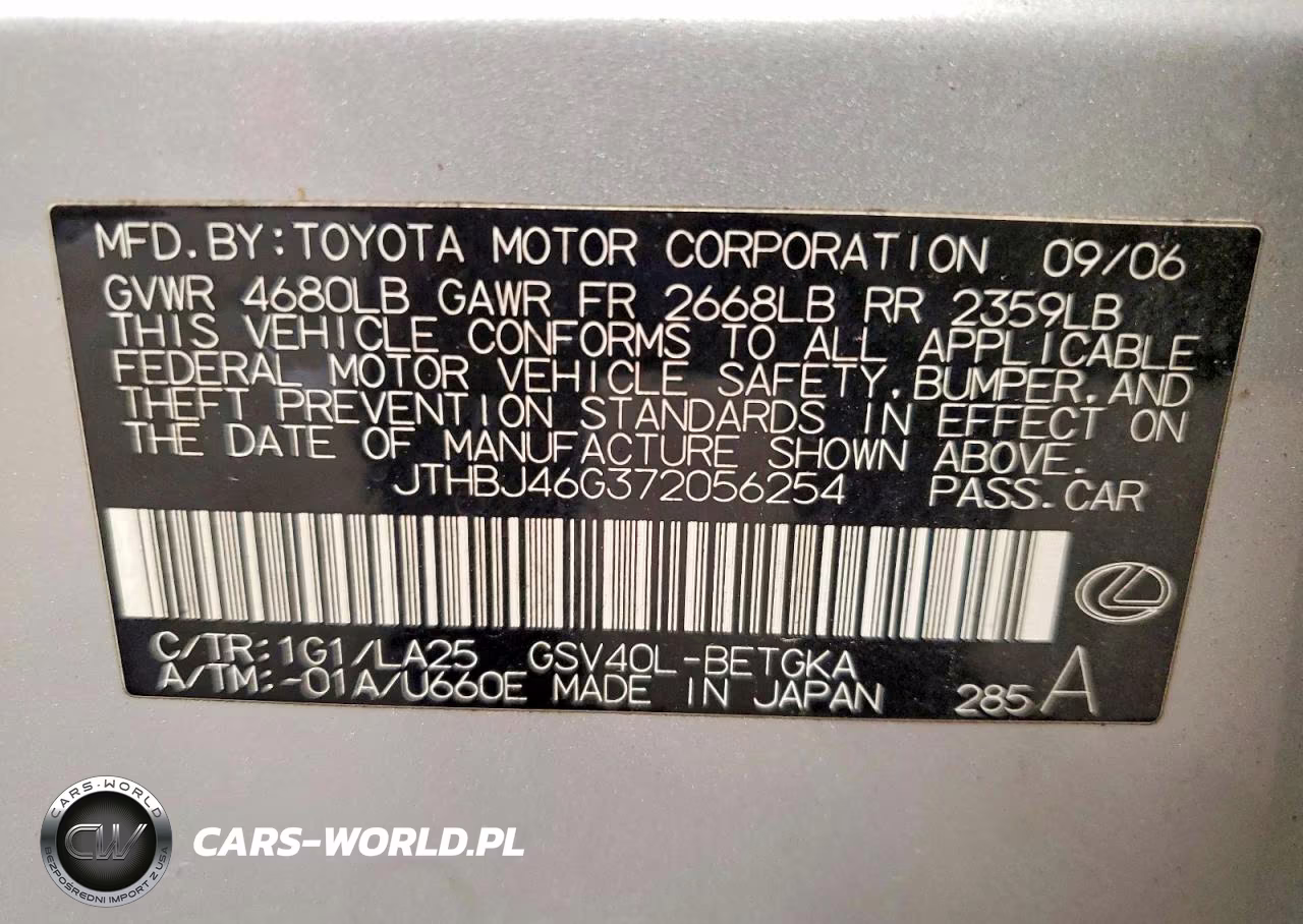 2007 Lexus Es 350 VIN:JTHBJ46G372056254 - 12