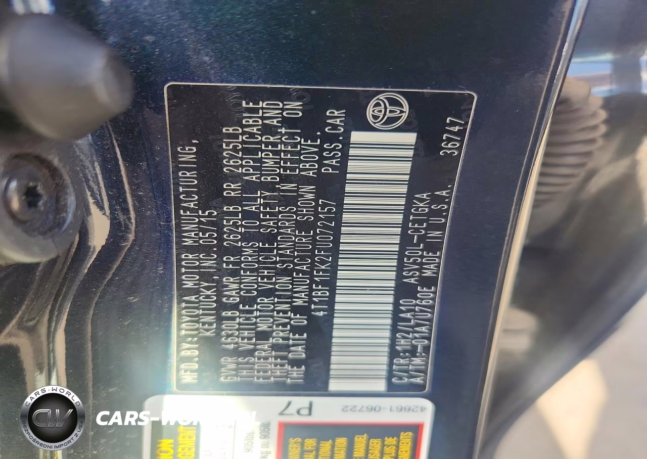 2015 Toyota Camry Xle VIN:4T1BF1FK2FU072157 - 12