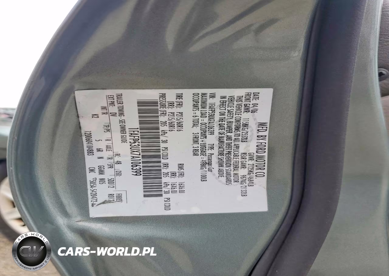 2007 Ford Taurus Se VIN:1FAFP53UX7A106399 - 12