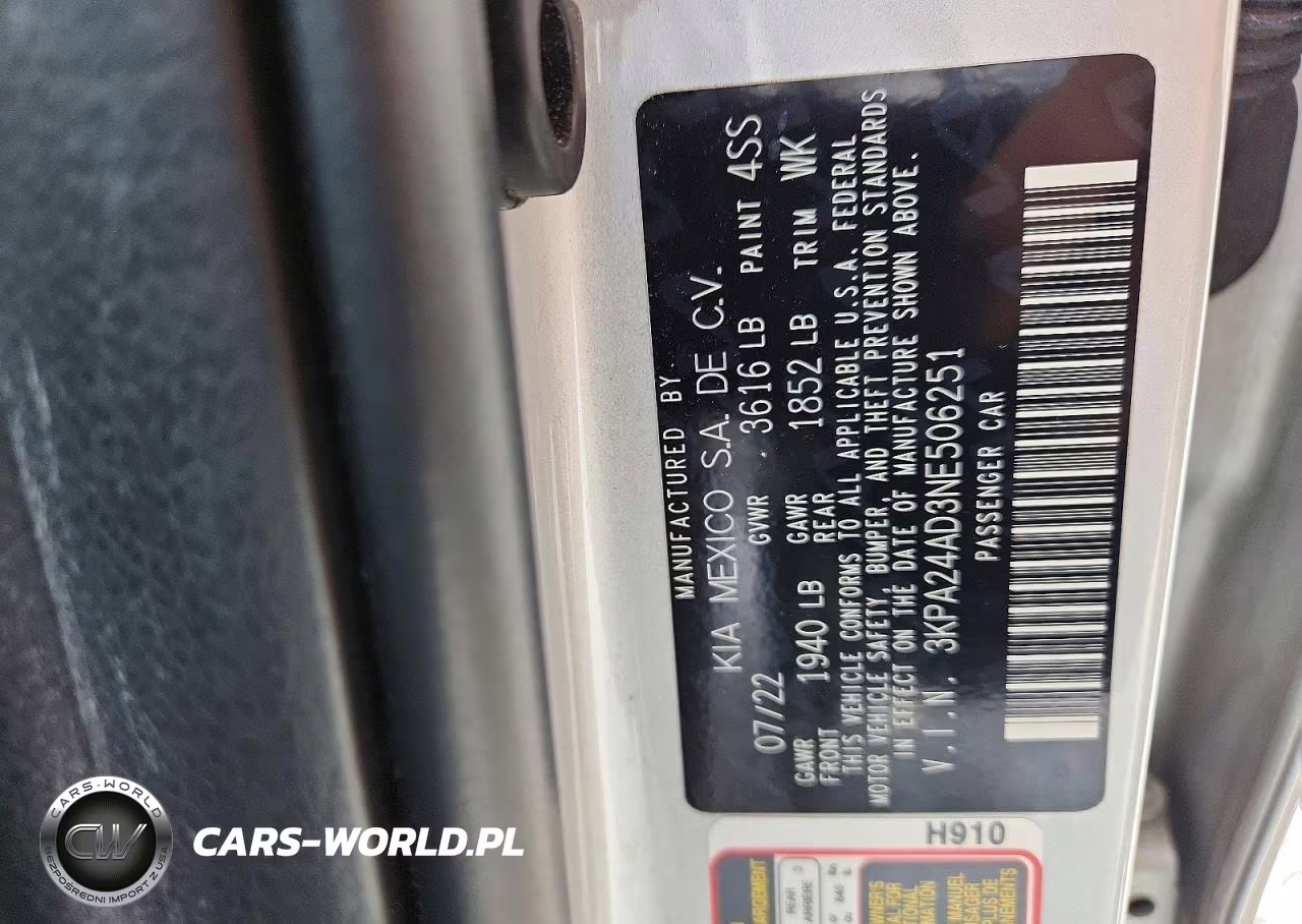 2022 Kia Rio Lx VIN:3KPA24AD3NE506251 - 12