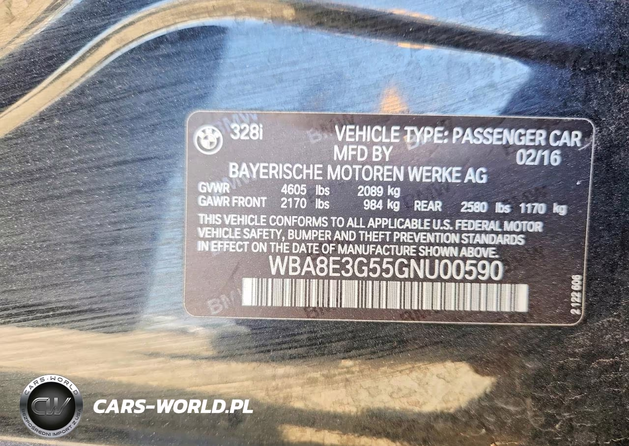 2016 BMW 328 Xi Sulev VIN:WBA8E3G55GNU00590 - 12