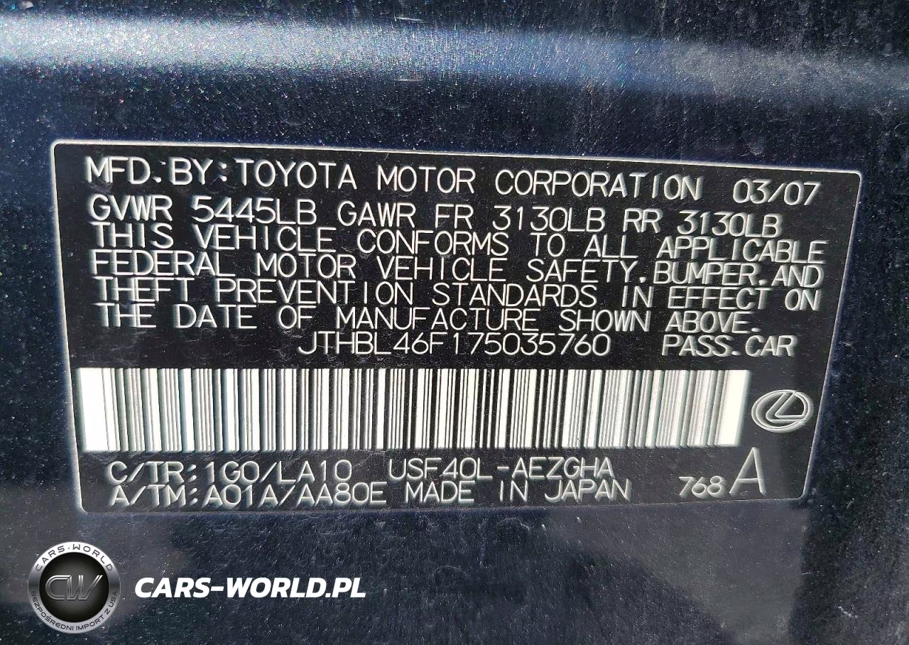2007 Lexus Ls 460 VIN:JTHBL46F175035760 - 12
