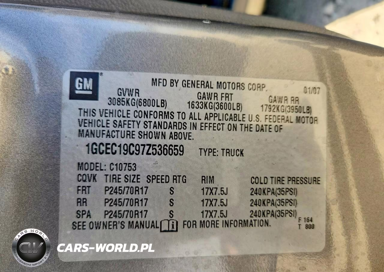 2007 Chevrolet Silverado C1500 VIN:1GCEC19C97Z536659 - 12