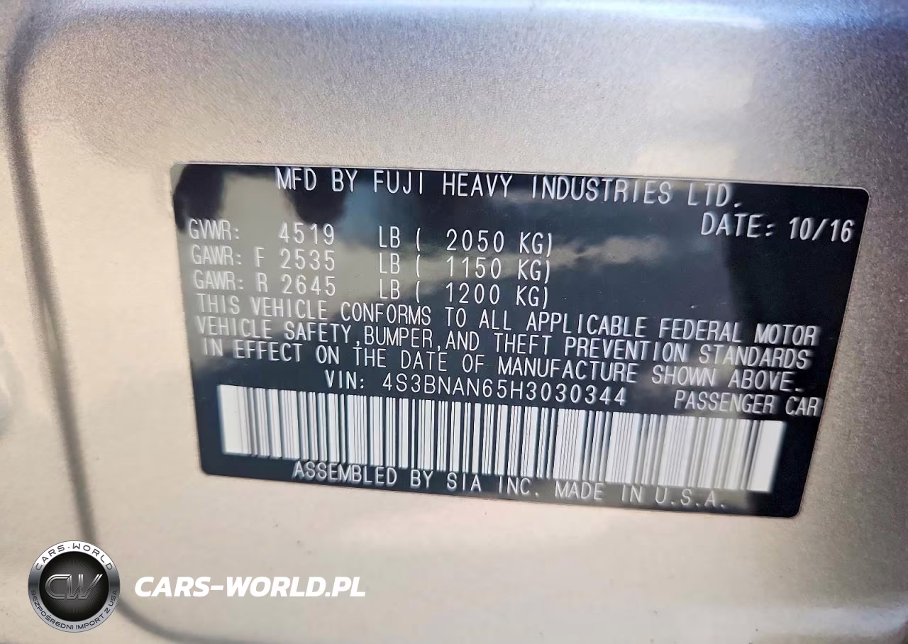 2017 Subaru Legacy 2.5I Limited VIN:4S3BNAN65H3030344 - 12