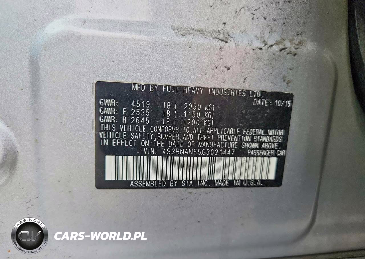 2016 Subaru Legacy 2.5I Limited VIN:4S3BNAN65G3021447 - 12