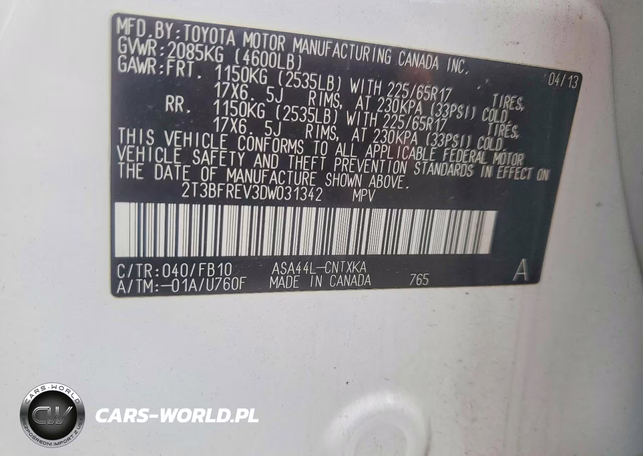 2013 Toyota Rav4 Le VIN:2T3BFREV3DW031342 - 13