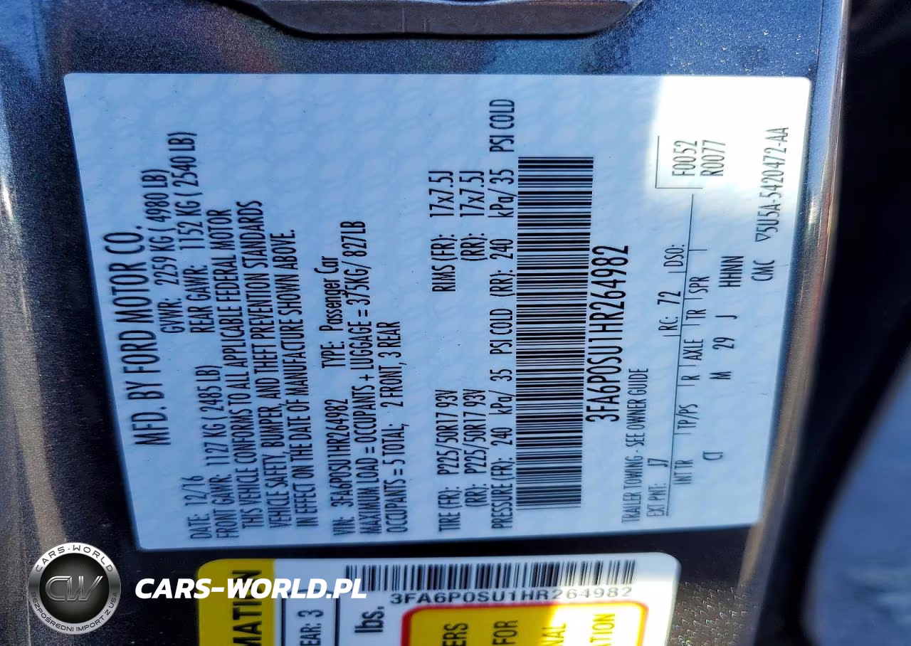 2017 Ford Fusion Titanium Phev VIN:3FA6P0SU1HR264982 - 13