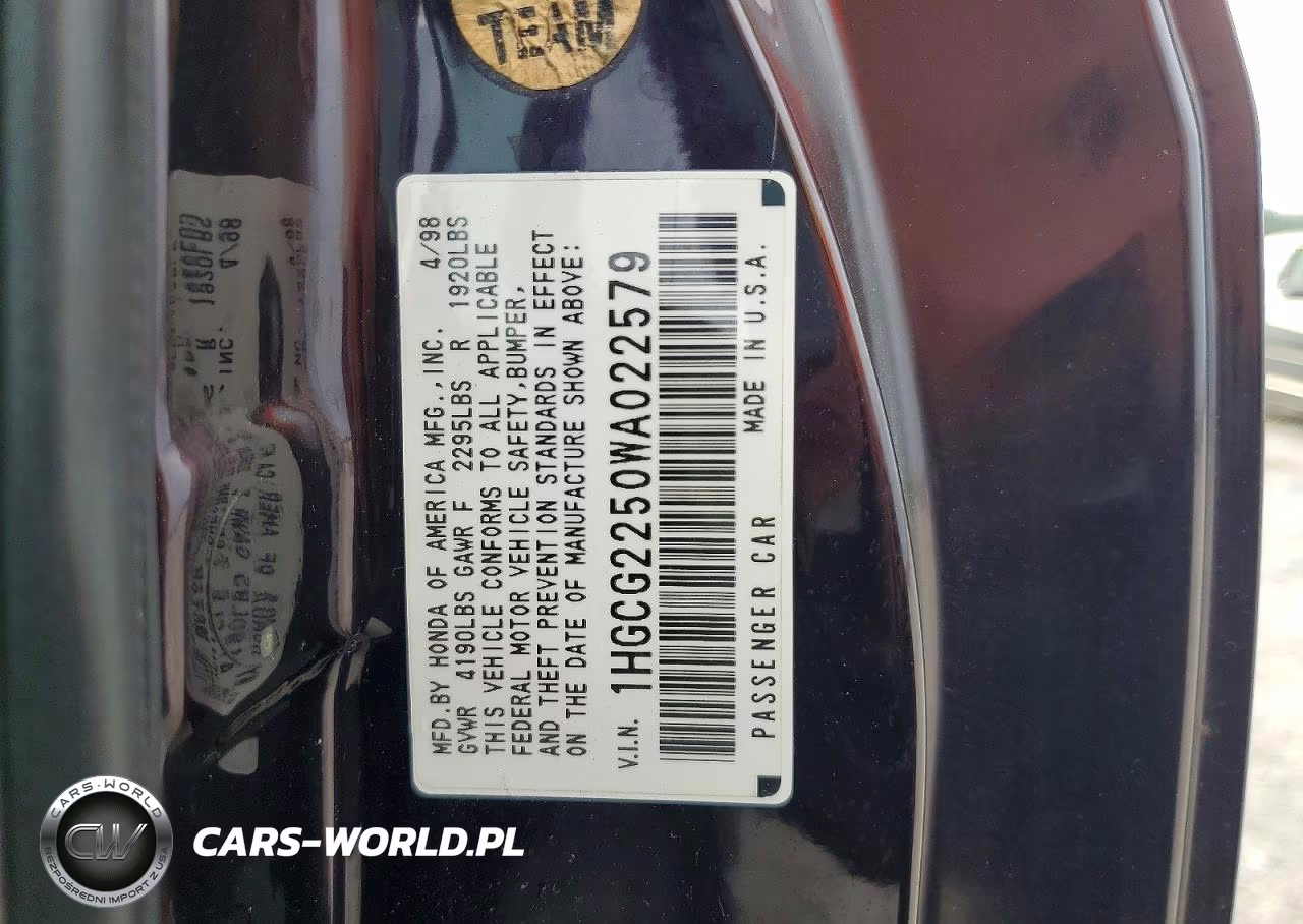 1998 Honda Accord Ex VIN:1HGCG2250WA022579 - 13