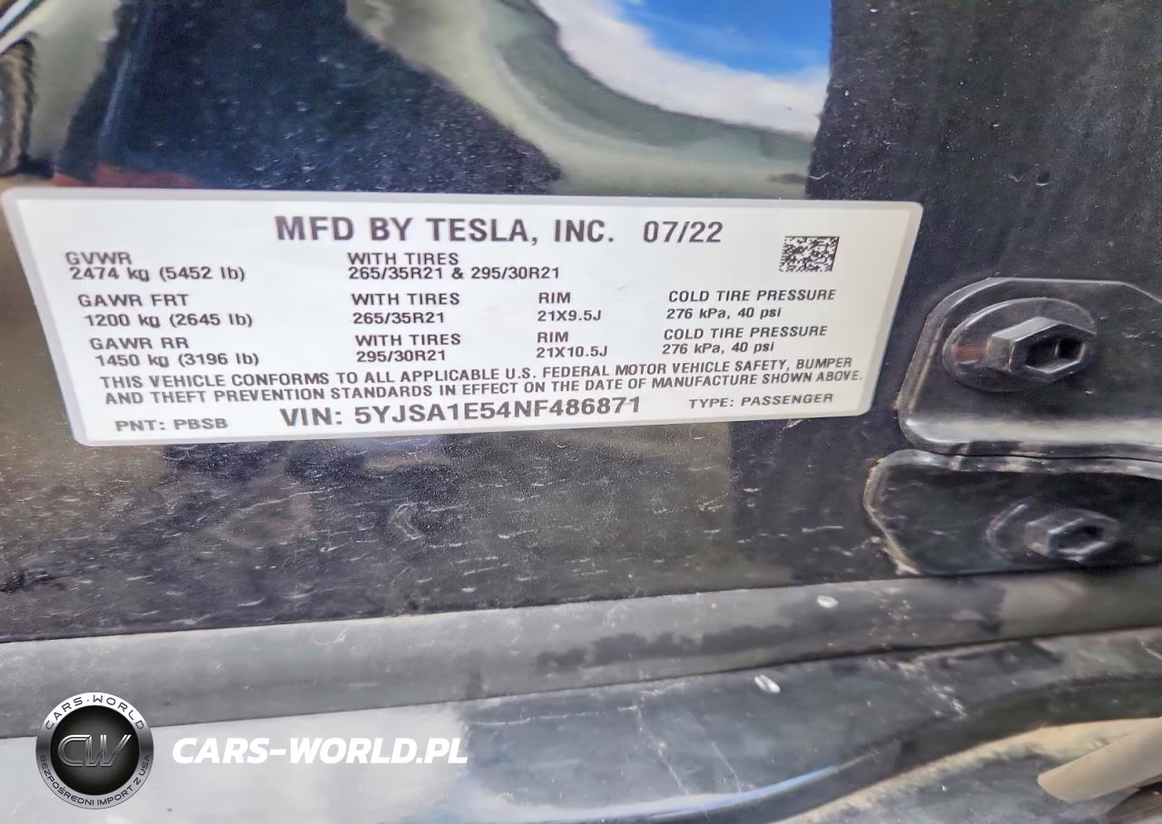 2022 Tesla Model S VIN:5YJSA1E54NF486871 - 12