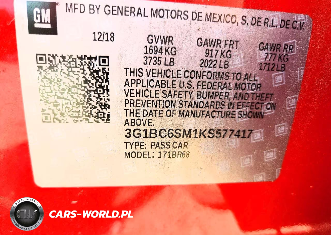 2019 Chevrolet Cruze Ls VIN:3G1BC6SM1KS577417 - 12