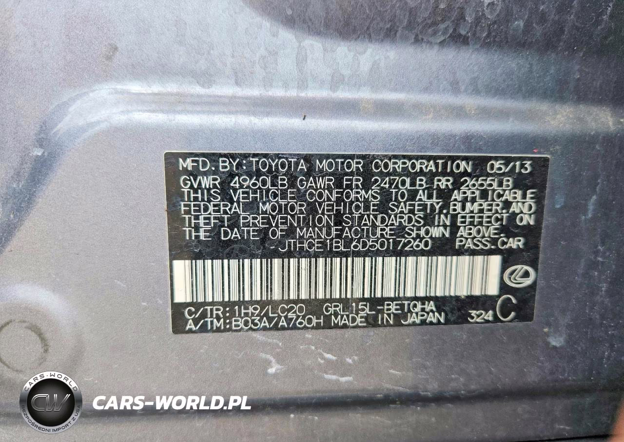 2013 Lexus Gs 350 VIN:JTHCE1BL6D5017260 - 12