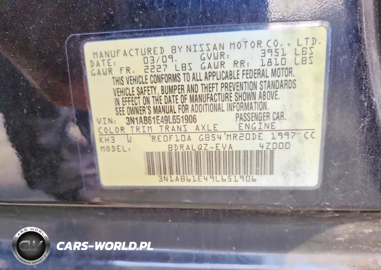 2009 Nissan Sentra 2.0 VIN:3N1AB61E49L651906 - 12