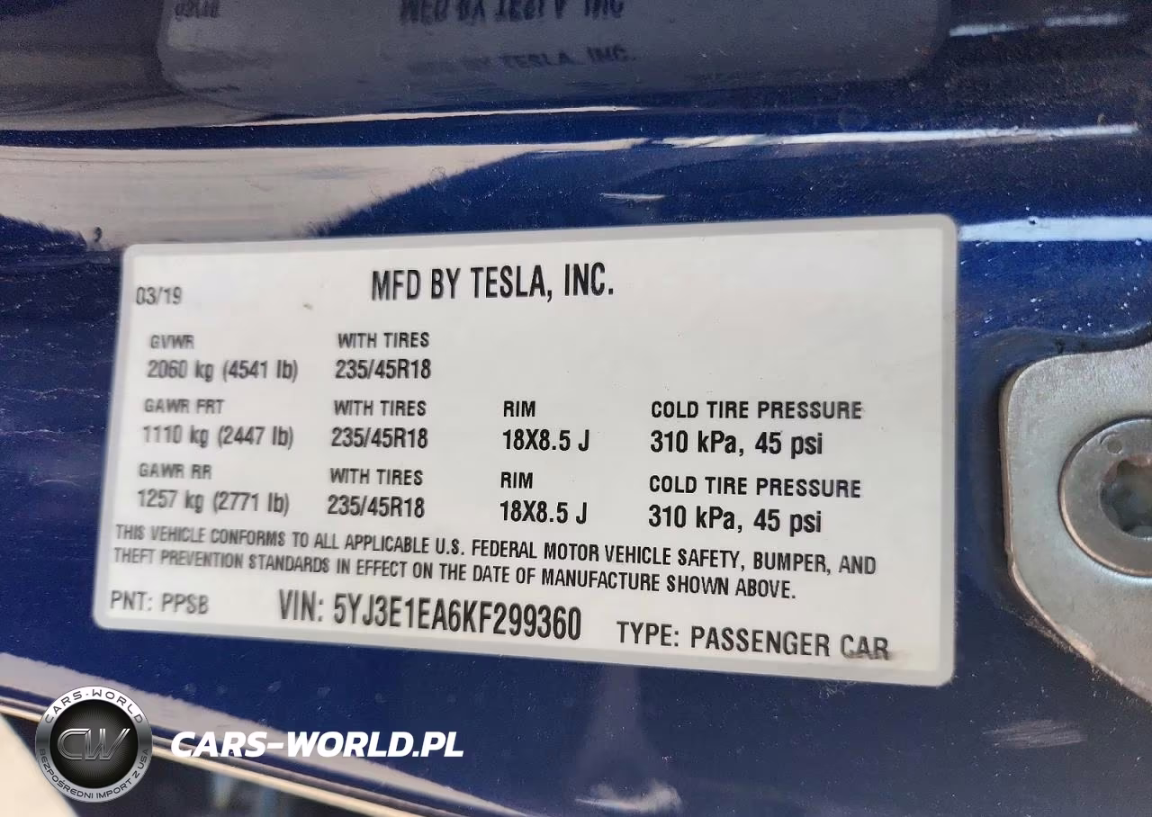 2019 Tesla Model 3 VIN:5YJ3E1EA6KF299360 - 12