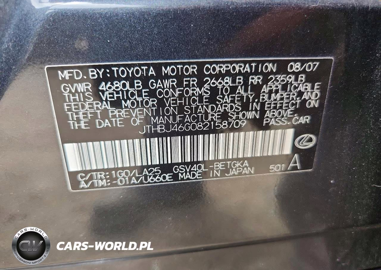 2008 Lexus Es 350 VIN:JTHBJ46G082158709 - 12