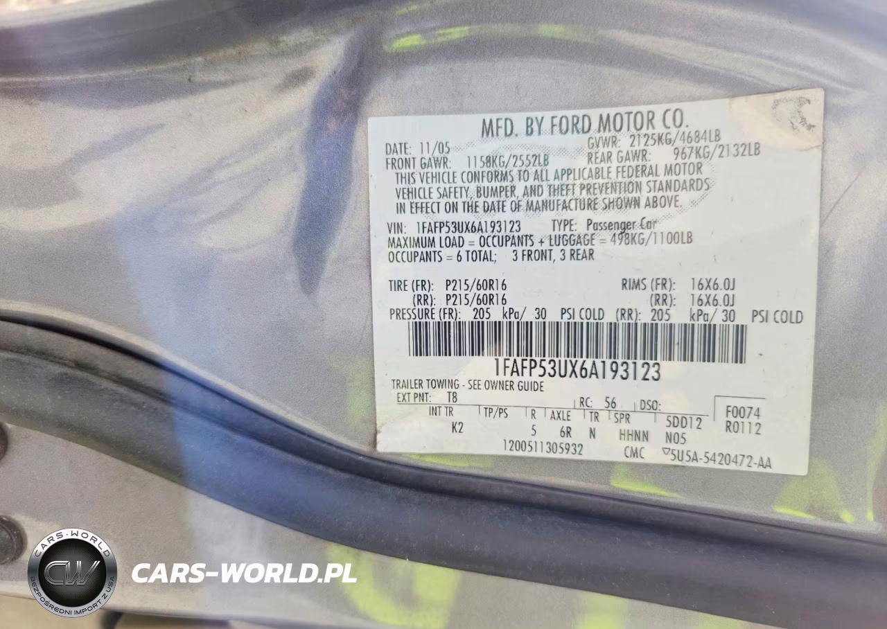 2006 Ford Taurus Se VIN:1FAFP53UX6A193123 - 12