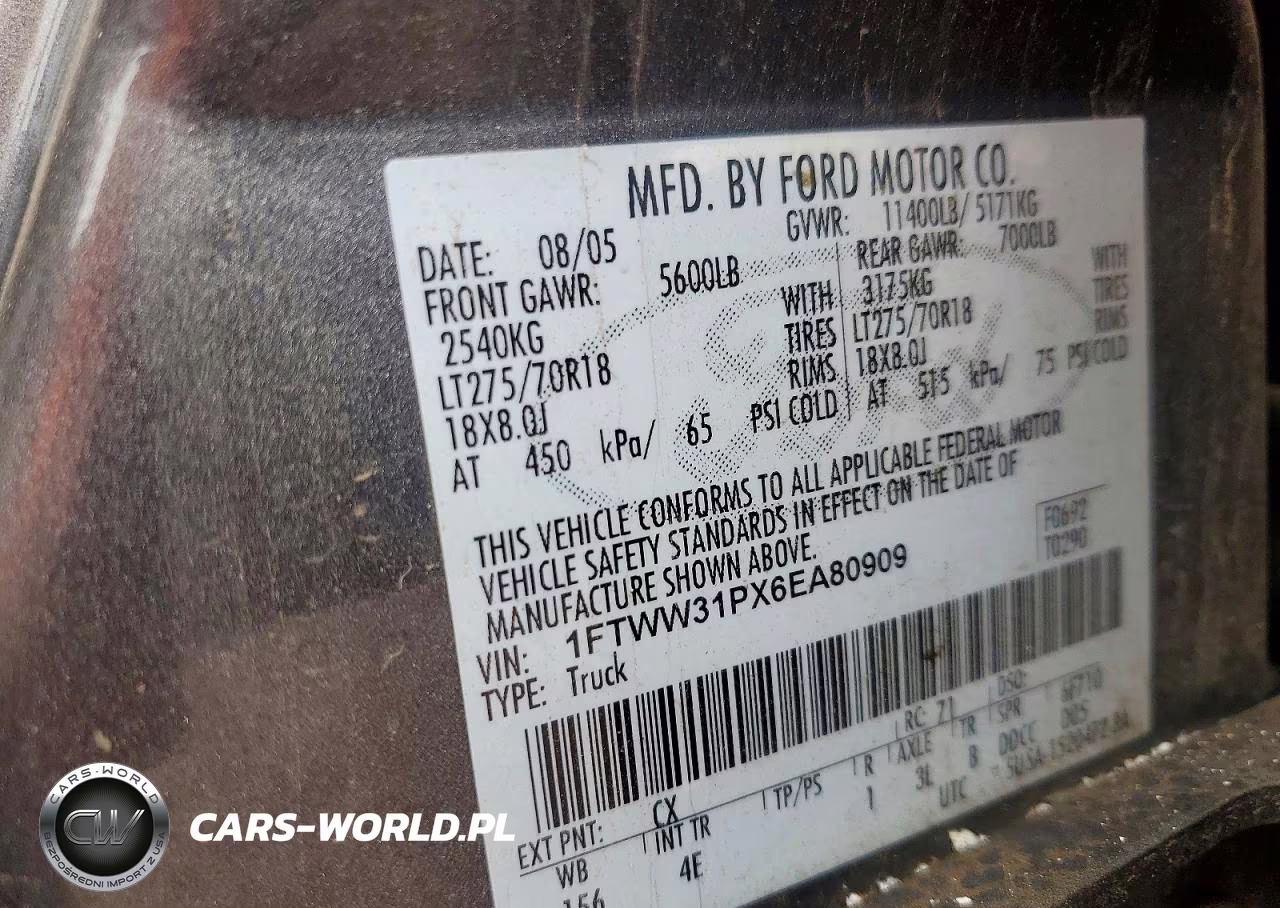 2006 Ford F350 Srw Super Duty VIN:1FTWW31PX6EA80909 - 12