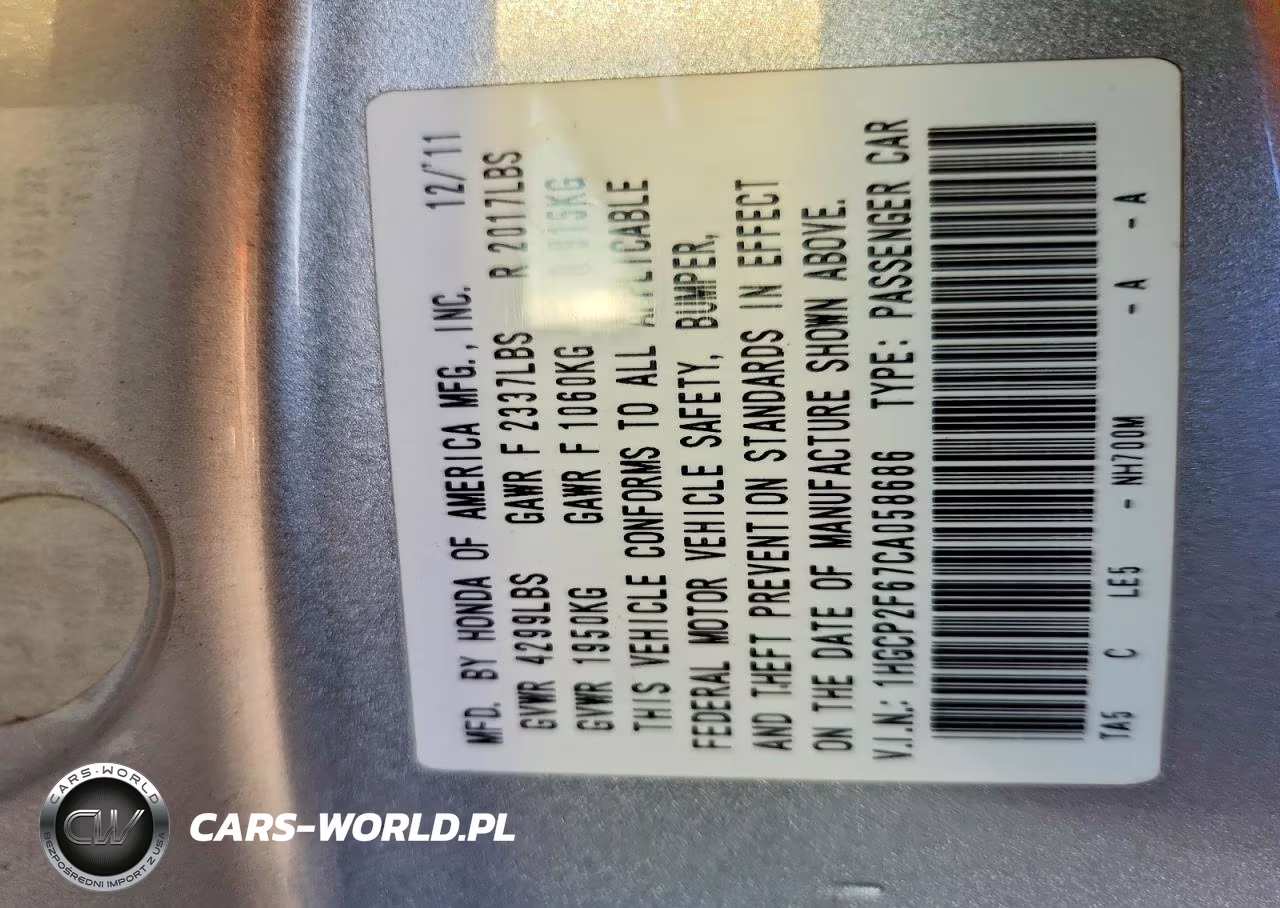 2012 Honda Accord Se VIN:1HGCP2F67CA058686 - 12