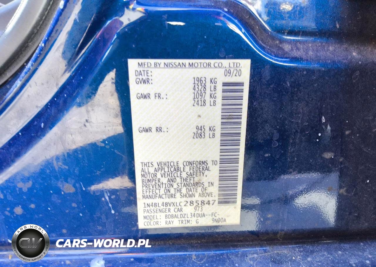 2020 Nissan Altima S VIN:1N4BL4BVXLC285847 - 13