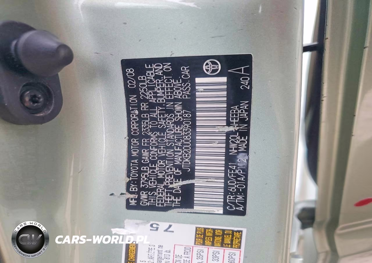 2008 Toyota Prius Base VIN:JTDKB20U083390187 - 12