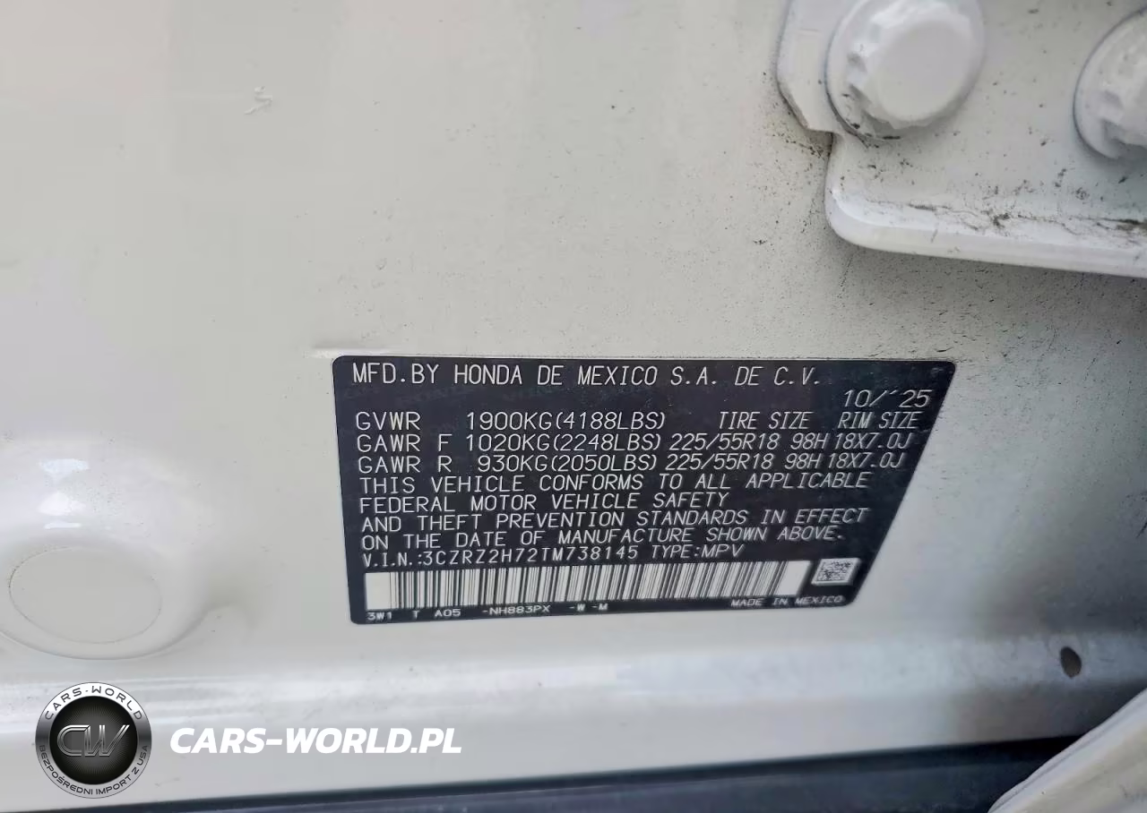 2026 Honda Hr-V Exl VIN:3CZRZ2H72TM738145 - 14