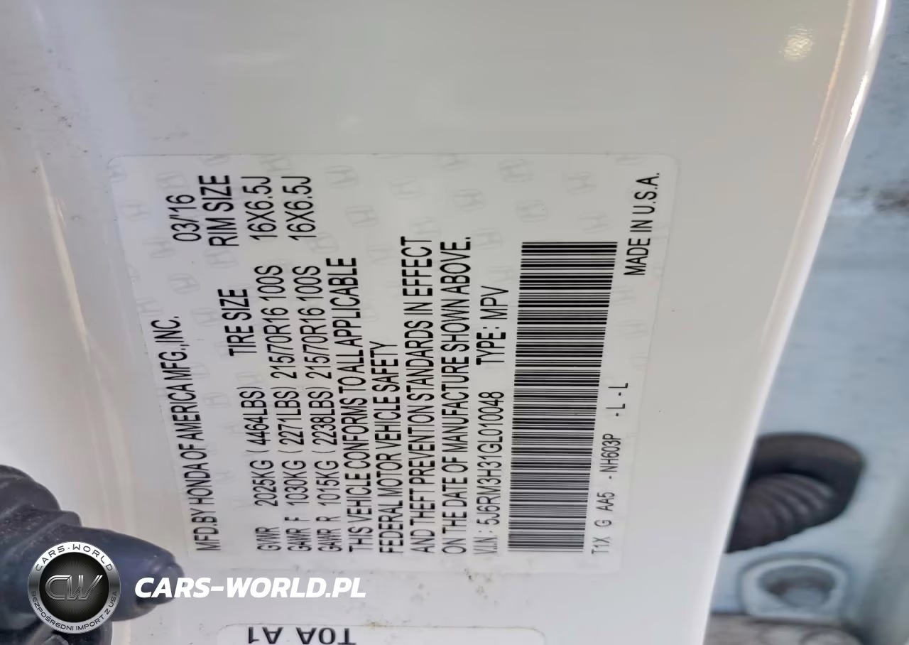 2016 Honda Cr-V Lx VIN:5J6RM3H31GL010048 - 14