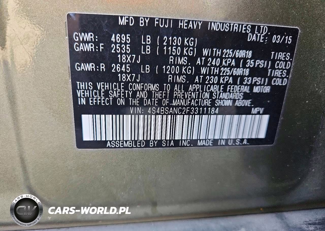 2015 Subaru Outback 2.5I Limited VIN:4S4BSANC2F3311184 - 13