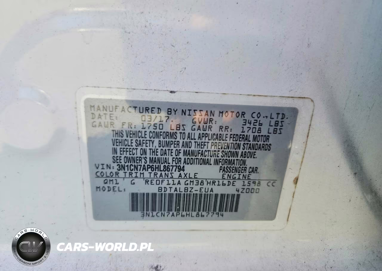 2017 Nissan Versa 1.6 S VIN:3N1CN7AP6HL867794 - 12