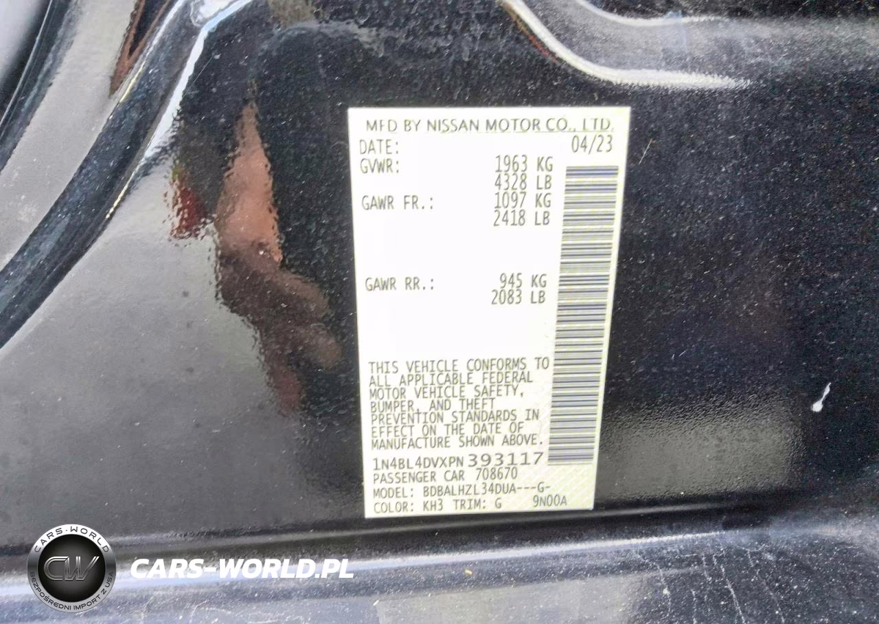 2023 Nissan Altima Sv VIN:1N4BL4DVXPN393117 - 13