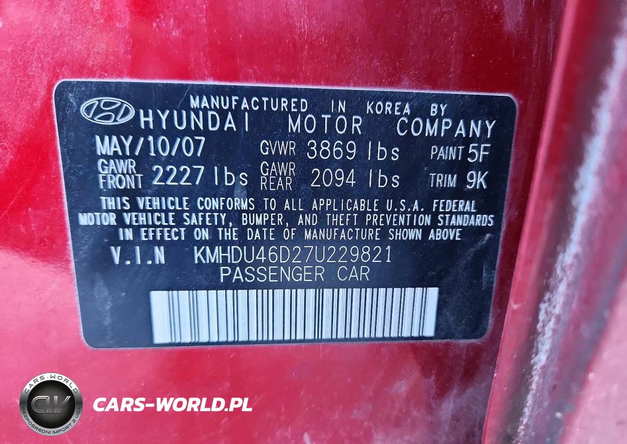 2007 Hyundai Elantra Gls VIN:KMHDU46D27U229821 - 12