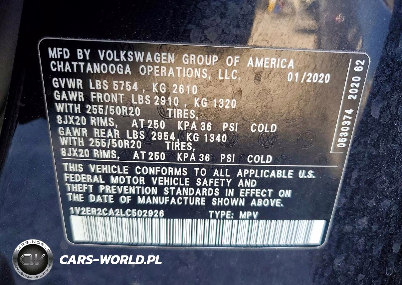 2020 Volkswagen Atlas Sel VIN:1V2ER2CA2LC502926 - 12