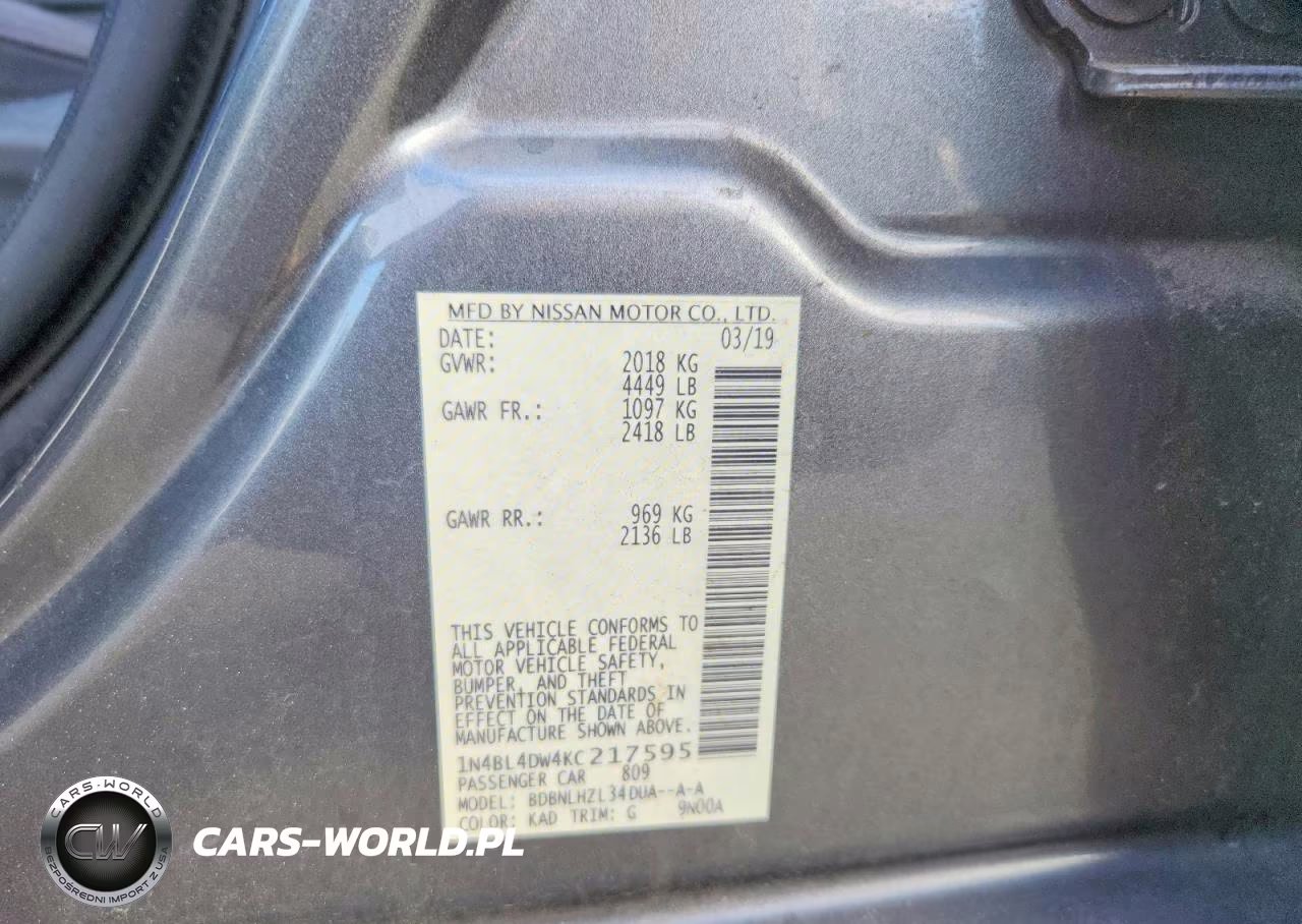 2019 Nissan Altima Sv VIN:1N4BL4DW4KC217595 - 13