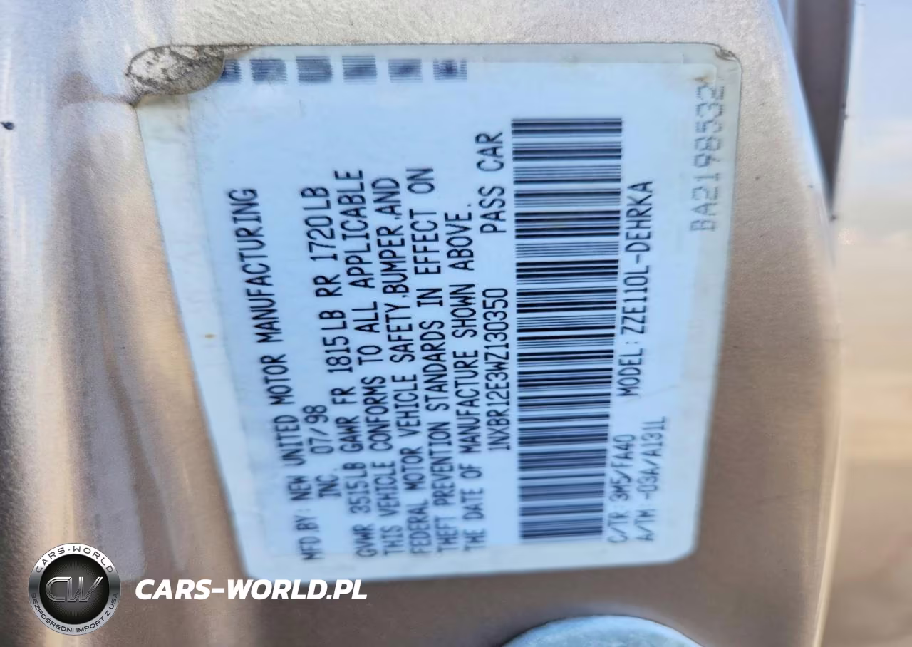1998 Toyota Corolla Ve VIN:1NXBR12E3WZ130350 - 12