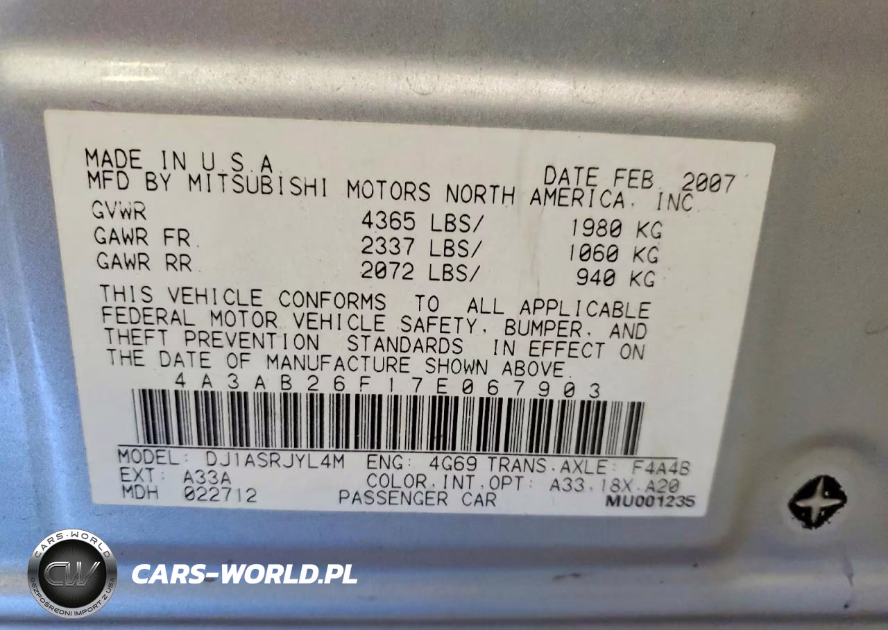 2007 Mitsubishi Galant De VIN:4A3AB26F17E067903 - 12