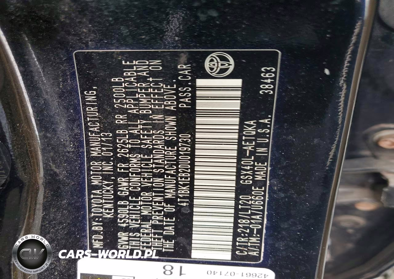 2013 Toyota Avalon Xle Touring VIN:4T1BK1EB2DU019730 - 12