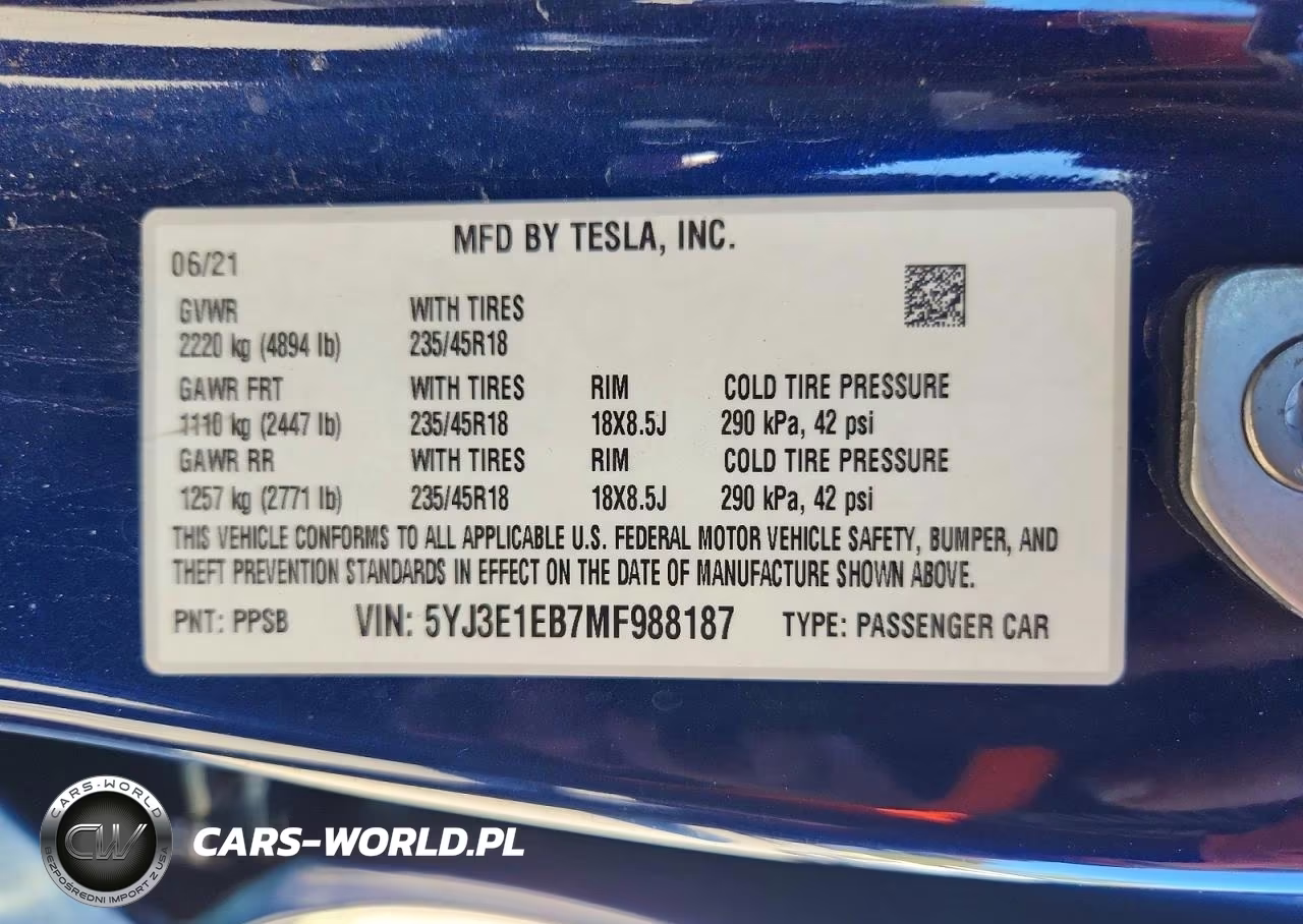2021 Tesla Model 3 VIN:5YJ3E1EB7MF988187 - 12