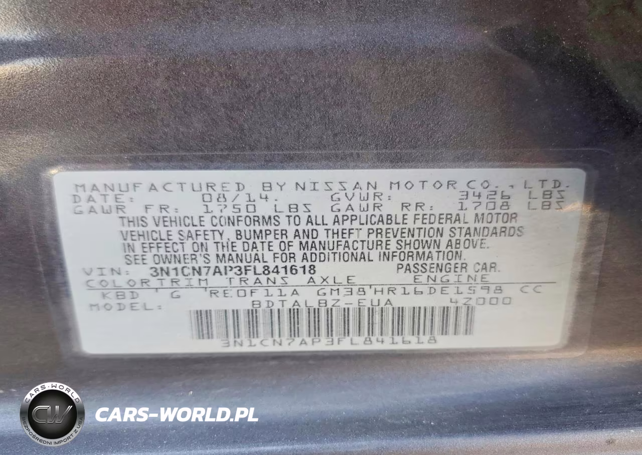 2015 Nissan Versa 1.6 Sv VIN:3N1CN7AP3FL841618 - 12