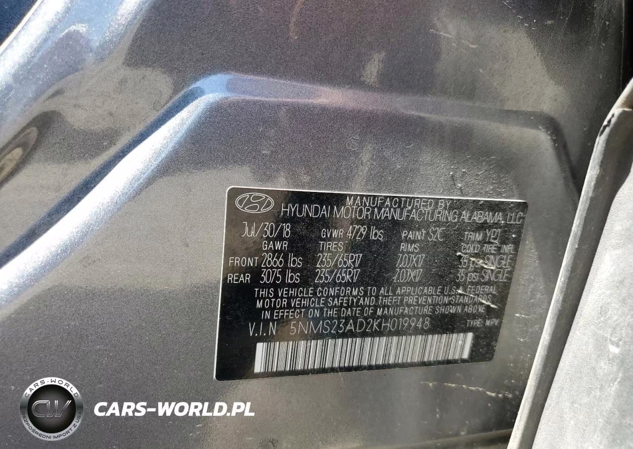2019 Hyundai Santa Fe Se VIN:5NMS23AD2KH019948 - 13