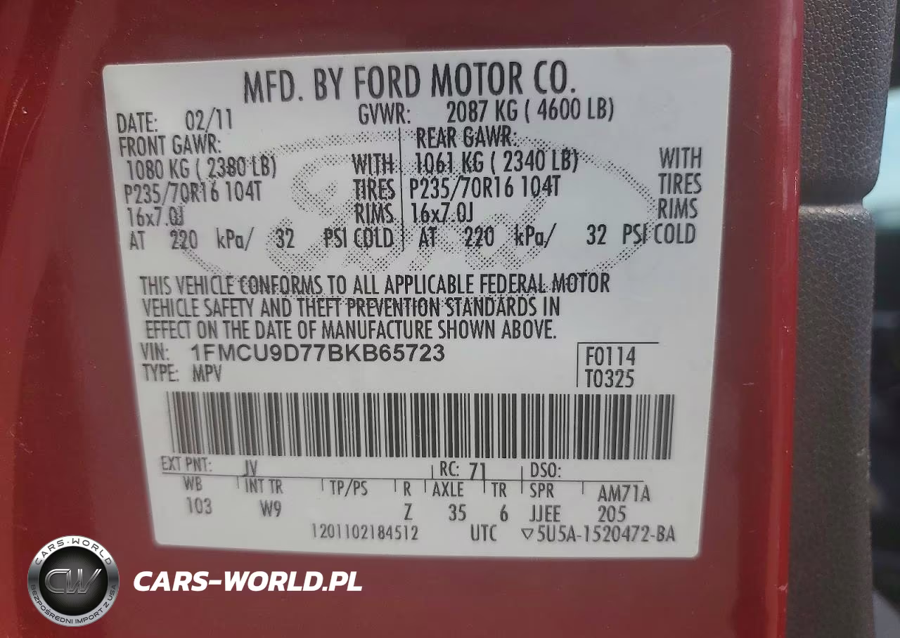 2011 Ford Escape Xlt VIN:1FMCU9D77BKB65723 - 13