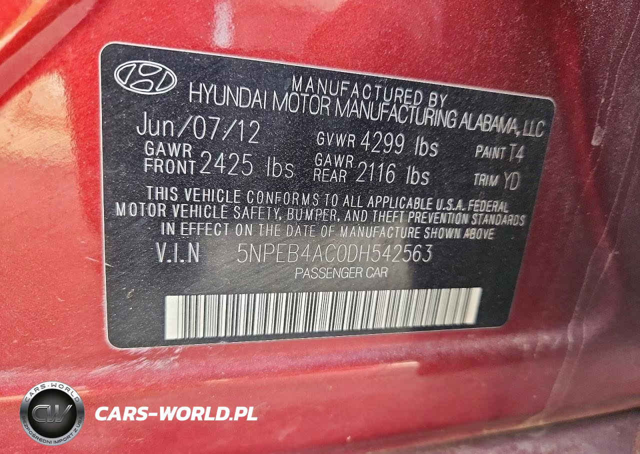 2013 Hyundai Sonata Gls VIN:5NPEB4AC0DH542563 - 12