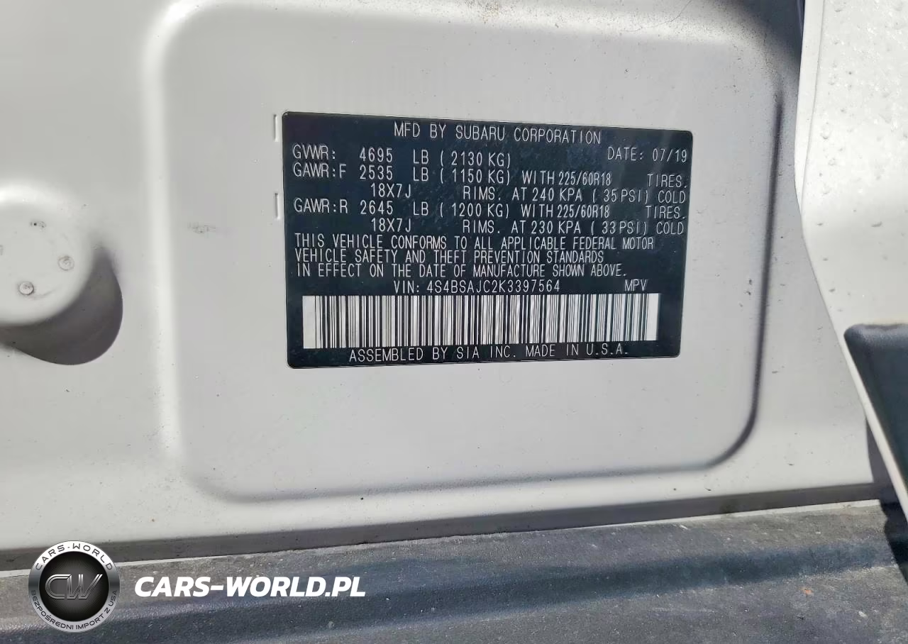 2019 Subaru Outback 2.5I Limited VIN:4S4BSAJC2K3397564 - 12