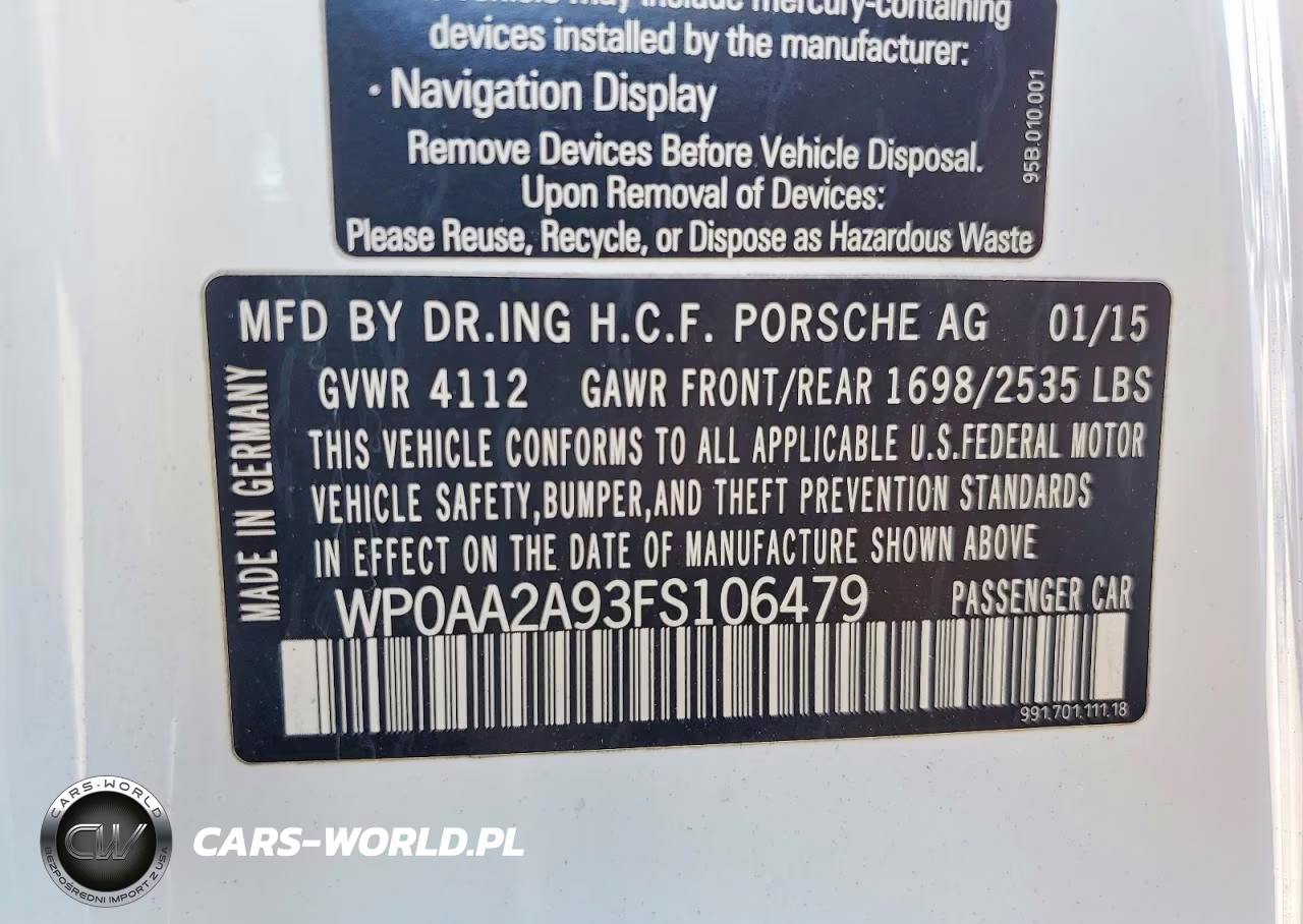 2015 Porsche 911 Carrera VIN:WP0AA2A93FS106479 - 12