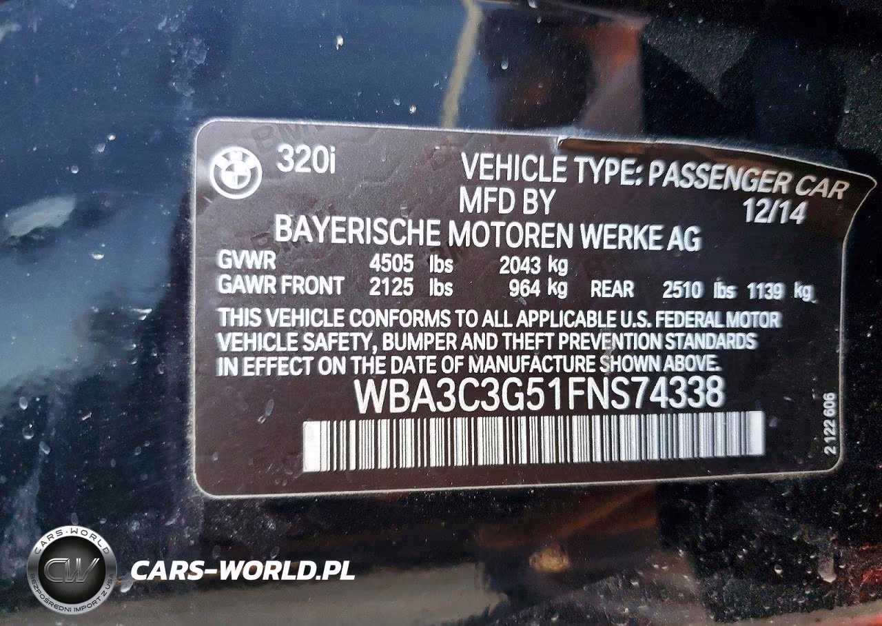 2015 BMW 320 I xDrive VIN:WBA3C3G51FNS74338 - 12
