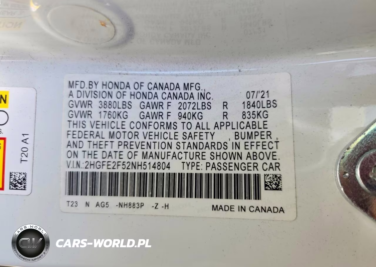 2022 Honda Civic Sport VIN:2HGFE2F52NH514804 - 12