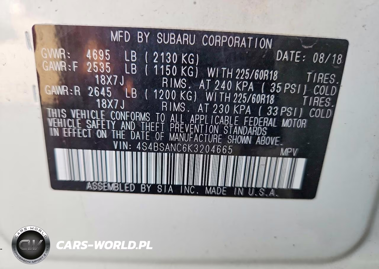 2019 Subaru Outback 2.5I Limited VIN:4S4BSANC6K3204665 - 13