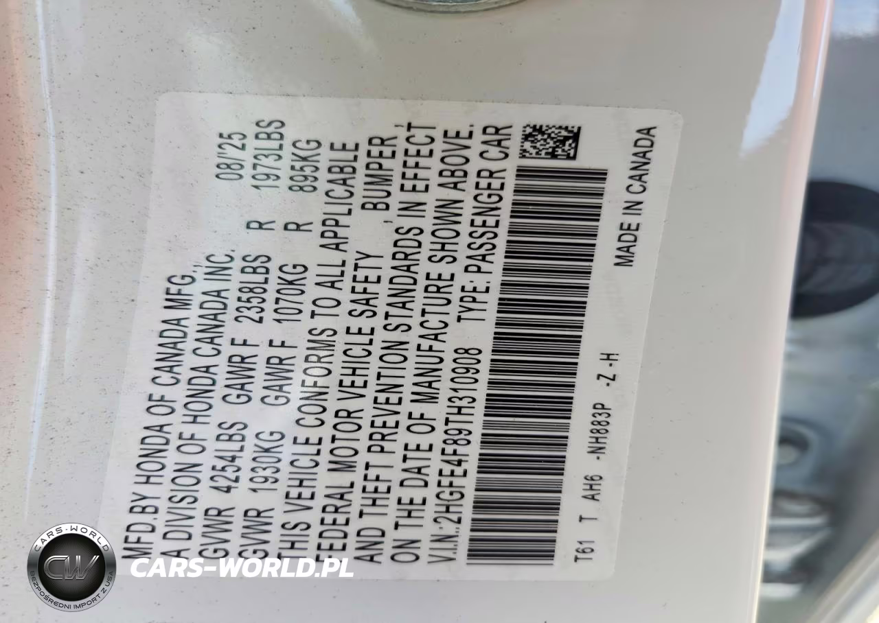 2026 Honda Civic Sport VIN:2HGFE4F89TH310908 - 12